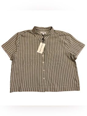 Alex & Jordan Women’s Striped Button Up Blouse - Sage/White - Large